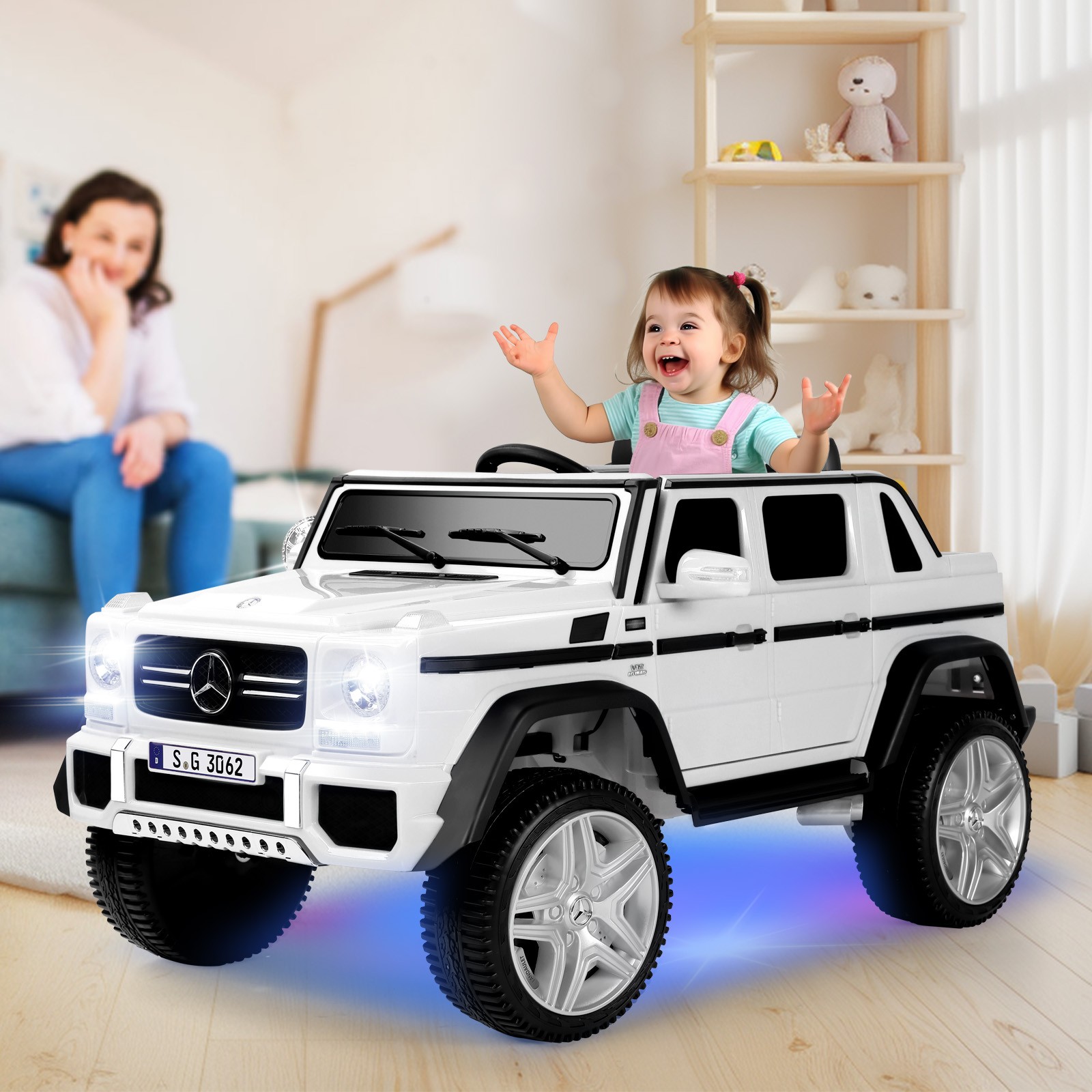 White 12V Battery Kids Ride On Car Electric Truck ToyGift w/Remote+Light+MP3+USB