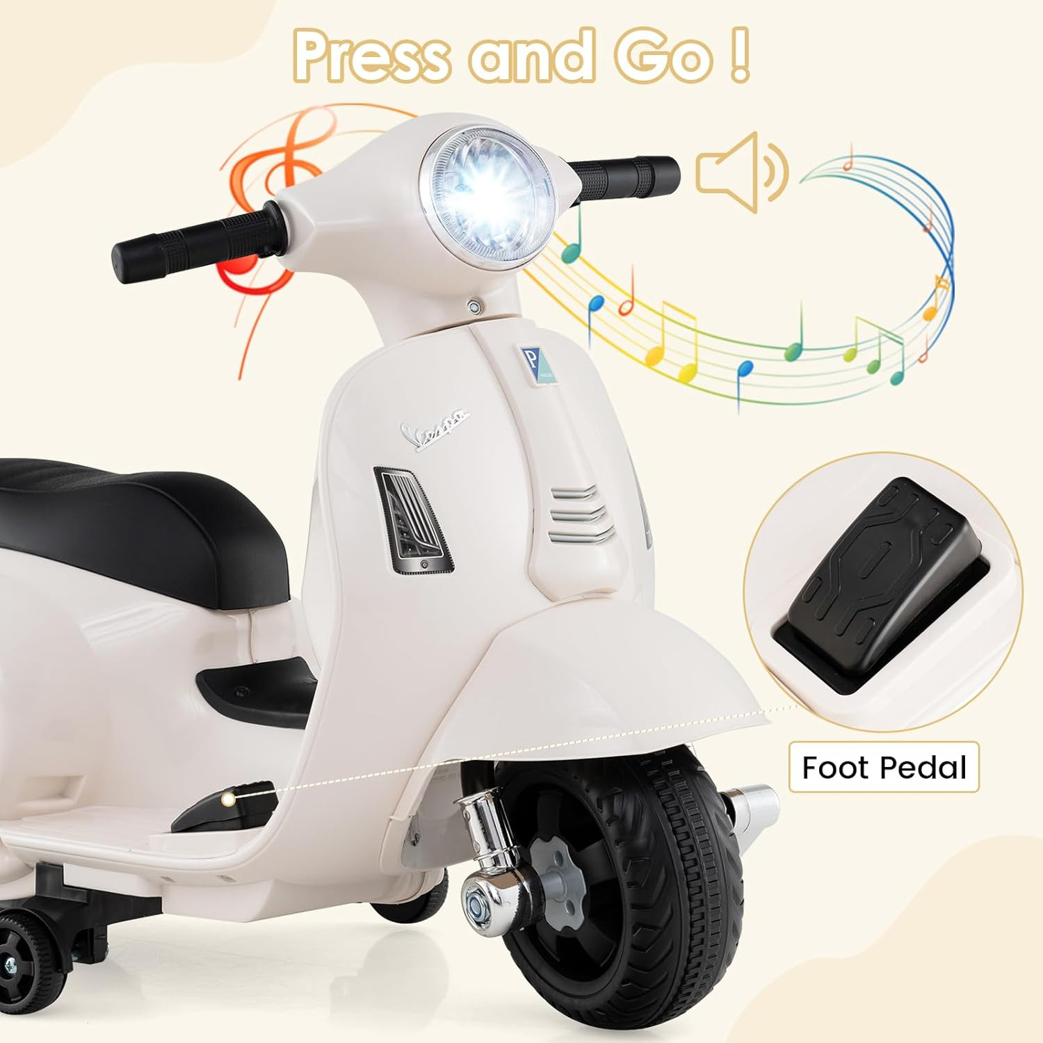 Licensed Vespa Scooter Kids Motorcycle by , 6V Ride on Electric Motorcycle with