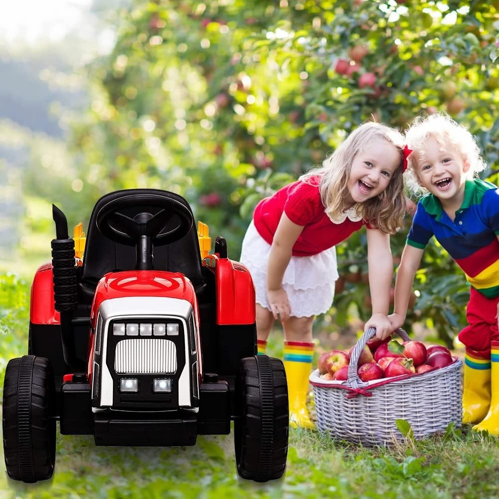 Extra-Large 12 volt Ride-On Tractor with Trailer & FM Radio for Kids Ages 3-7