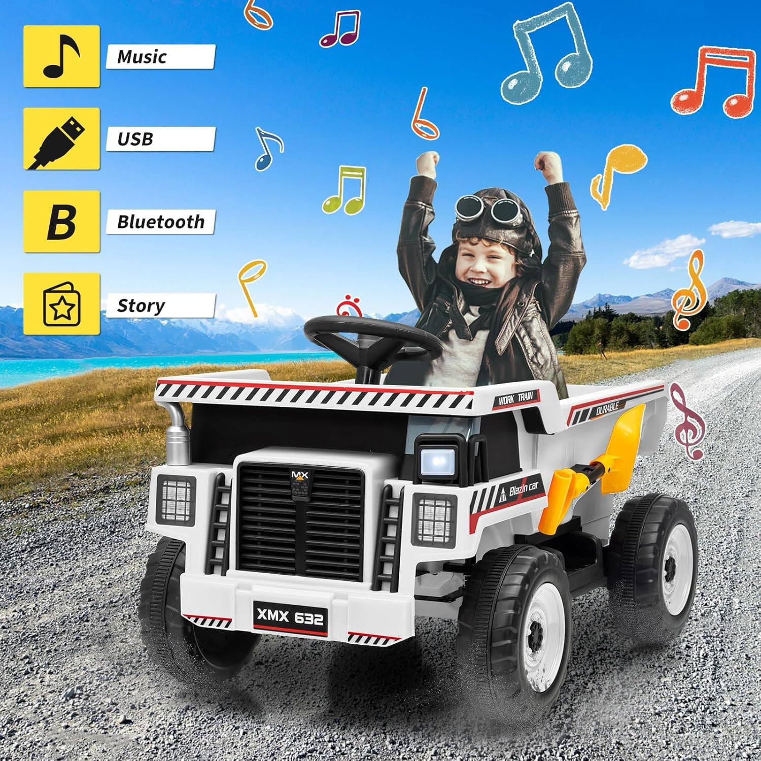 Parent Remote Control 12V Electric Ride-On Dump Truck for Kids, with Dump Bed, S