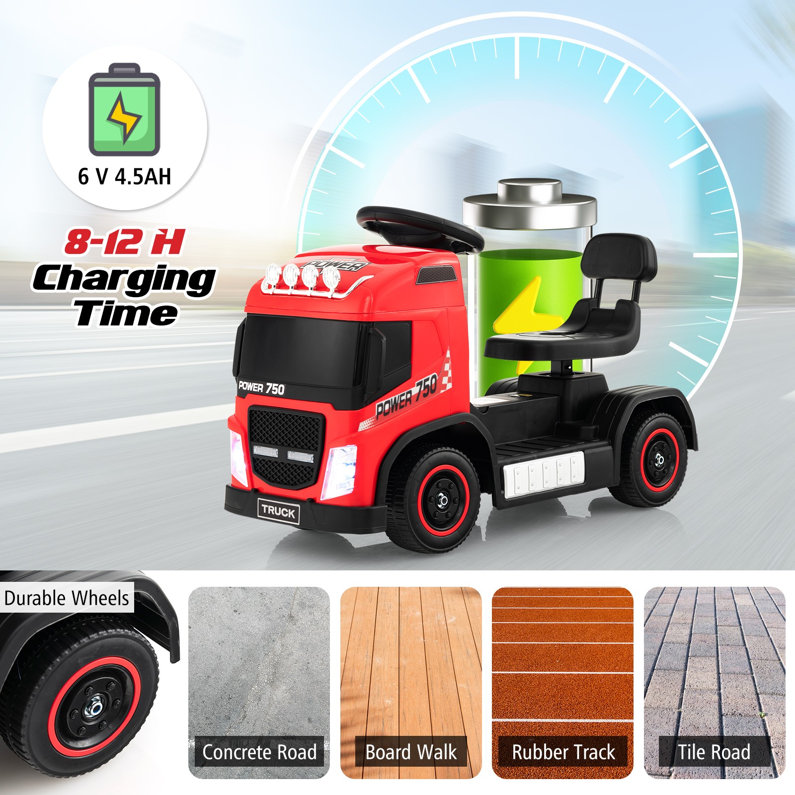 Kids Ride-on Car 6V Toddler Electric Truck LED Lights Music & Horn Sound