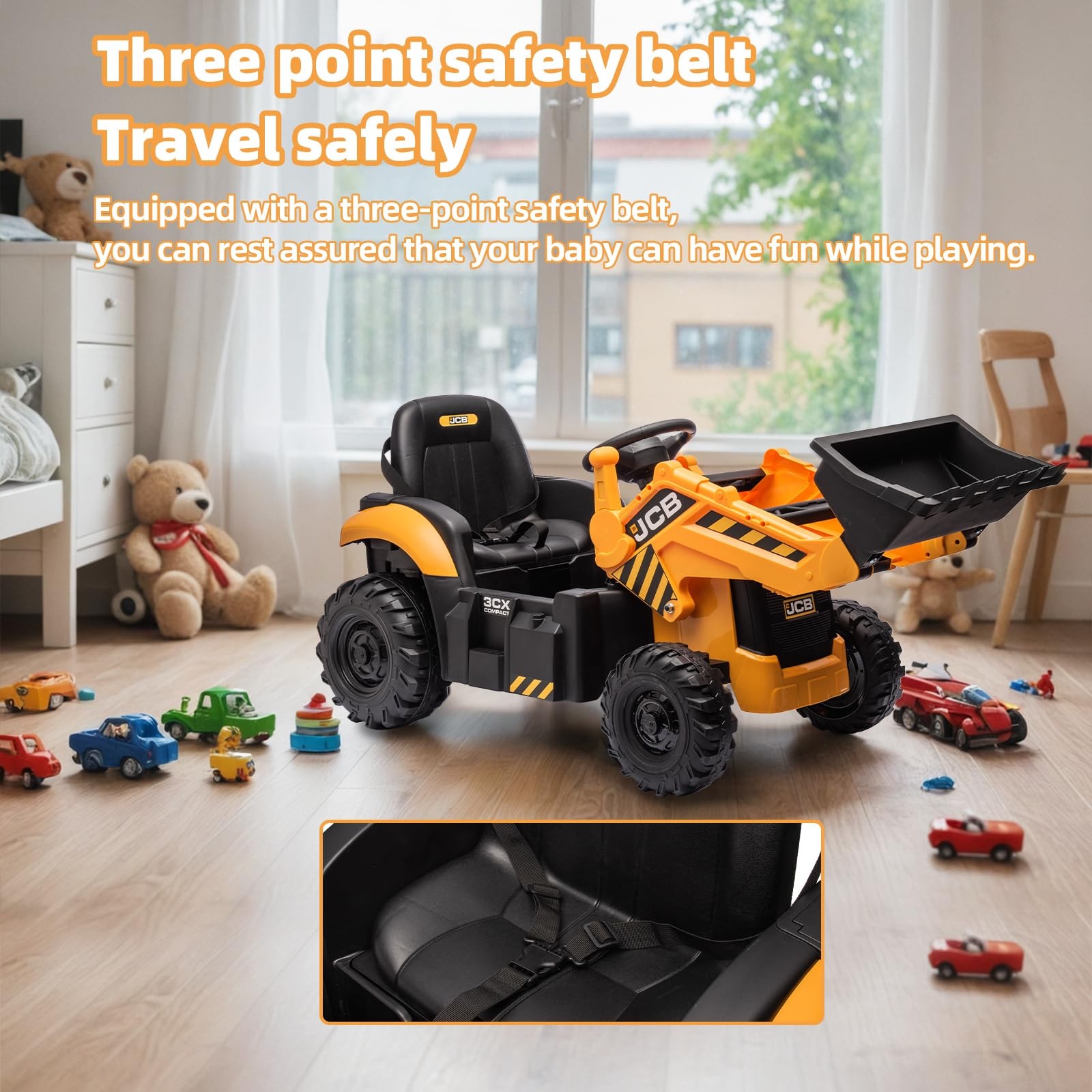 24V JCB Ride On Excavator for Kids, 3-in-1 Ride On Backhoe Digger with Front …