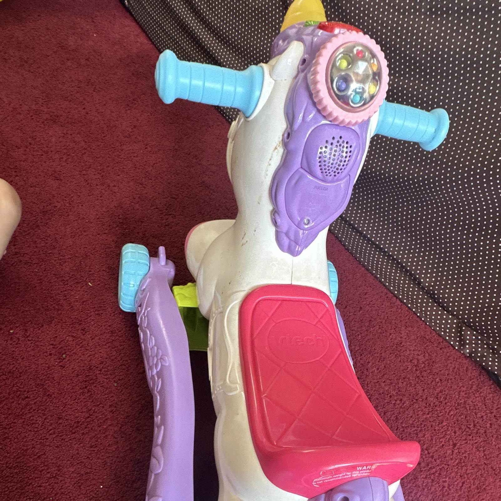 VTech Unicorn Ride-On Toy w/ Wheels, Light-Up Sounds, Pink Seat, Purple Base
