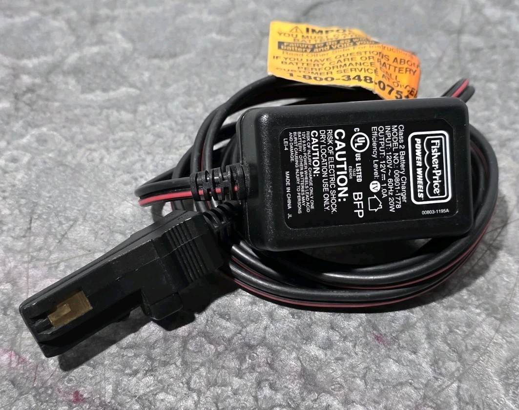 Fisher Price 00801-1778 Power Wheels 12V 1A Adapter Charger Cord, OEM