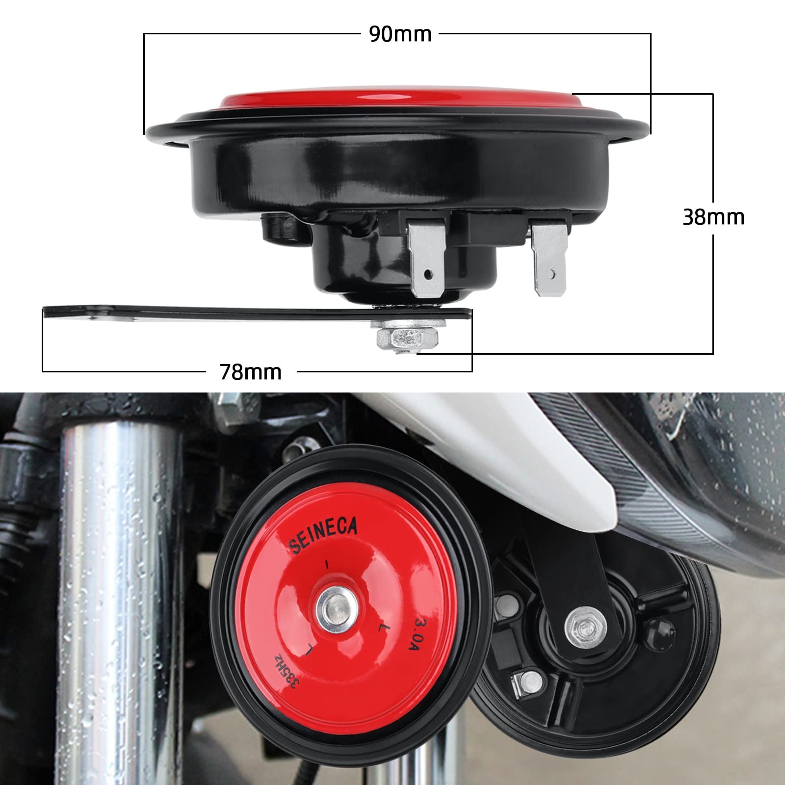 Red & Orange 12V 125db Universal Electric Car Horn Kit Waterproof Round Loud
