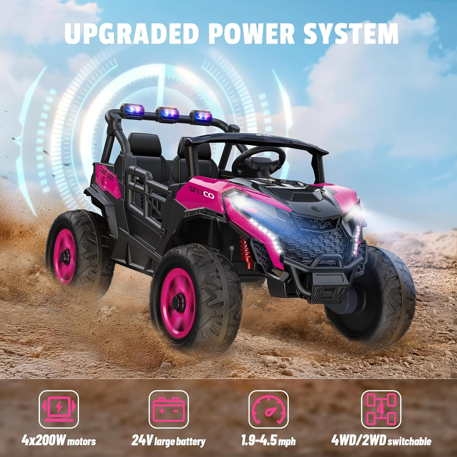 24V 2 Seater Ride on Car Truck 4X200W, EVA Tires, 4WD/2WD, Rainbow Lights, Remot