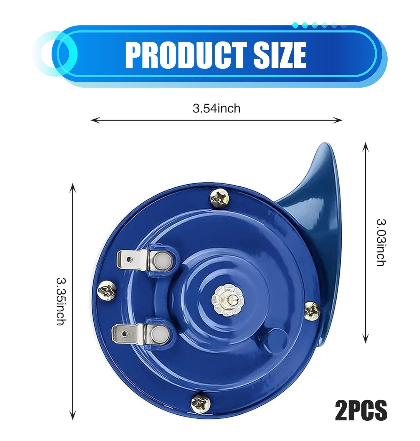 2 PCS Blue Car Snail Air Horns Super Loud Waterproof Horn Kit Replacement