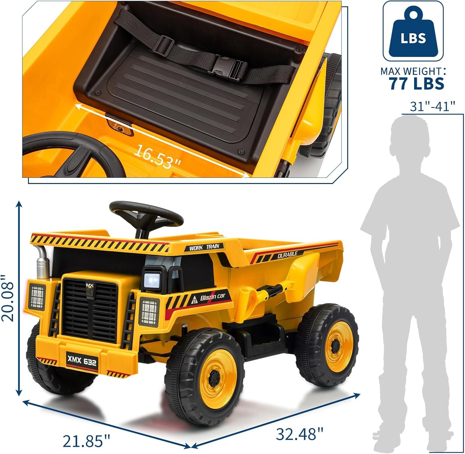 12V Ride On Dump Truck w/ Remote, Auto-Dump Bed, Shovel & Music for Kids 3-8