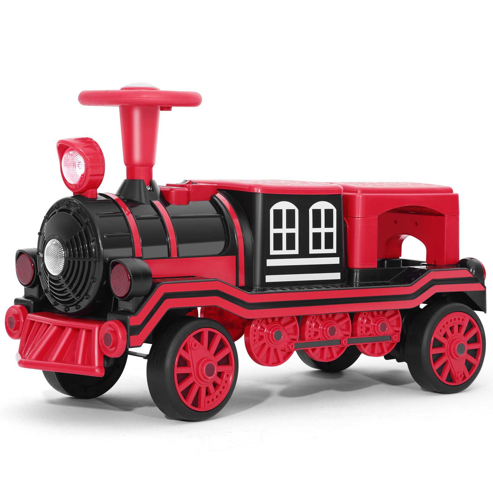 Large 2-Seater Red 12V Battery Kids Ride On Train w/2 Speed,Music,Lights,Storage