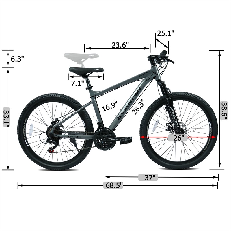 26in Mountain Bike w/ Disc Brakes 21-Speed Bicycle for Trail Riding & Touring