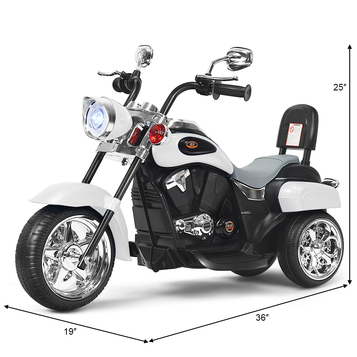 6V Kids Ride On Chopper Motorcycle Toddler 3 Wheel Trike w/ Light & Horn White