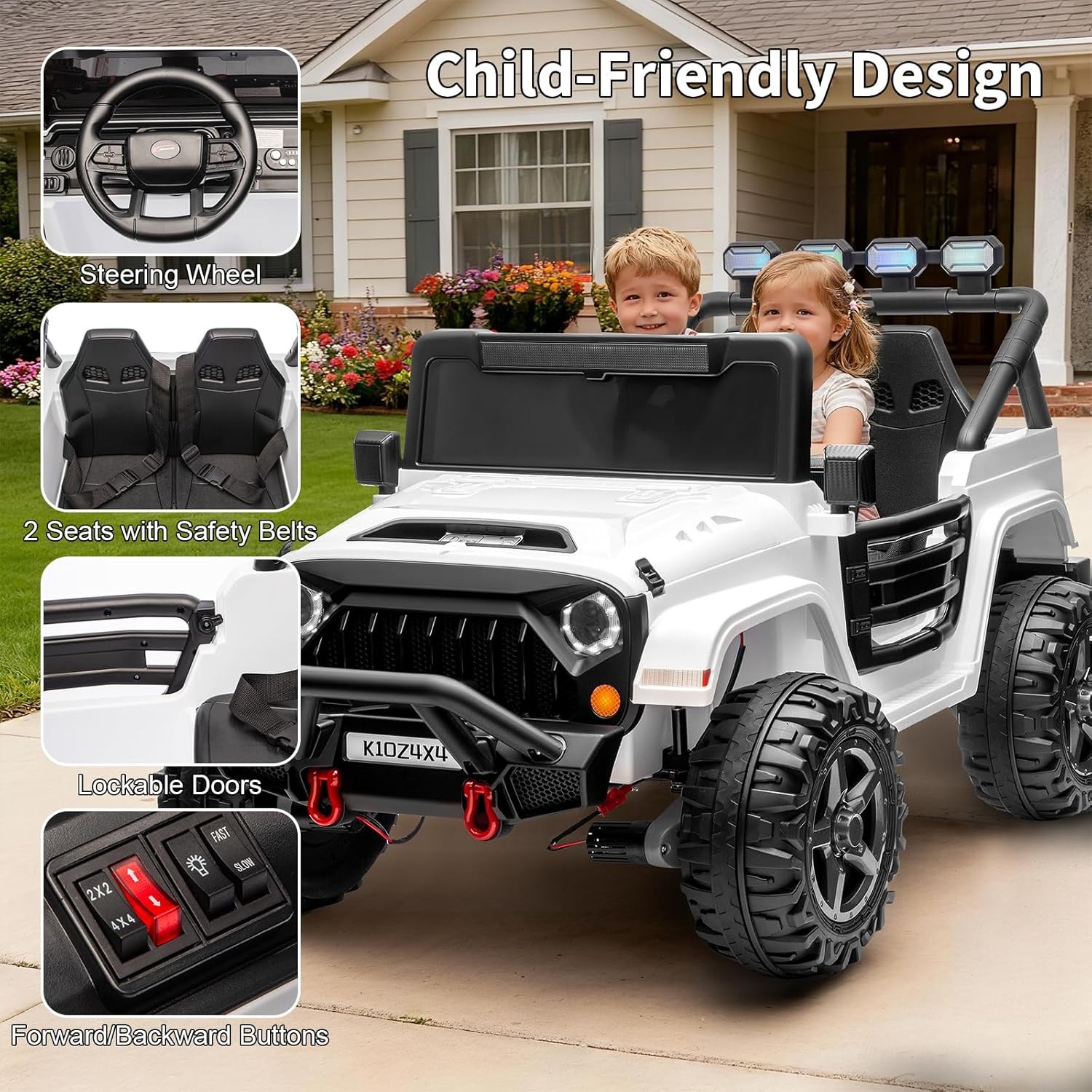 Kids 24V 2-Seater Electric Ride On Car,Ride On Truck,Bluetooth,Toy for Ages 3-8
