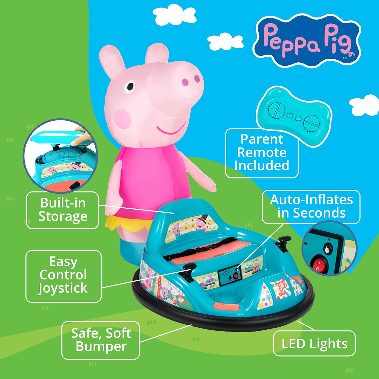 6V Peppa Pig Toy Toddler Bumper Car – Ride on Toddler Toy, Kids Electric Bumper