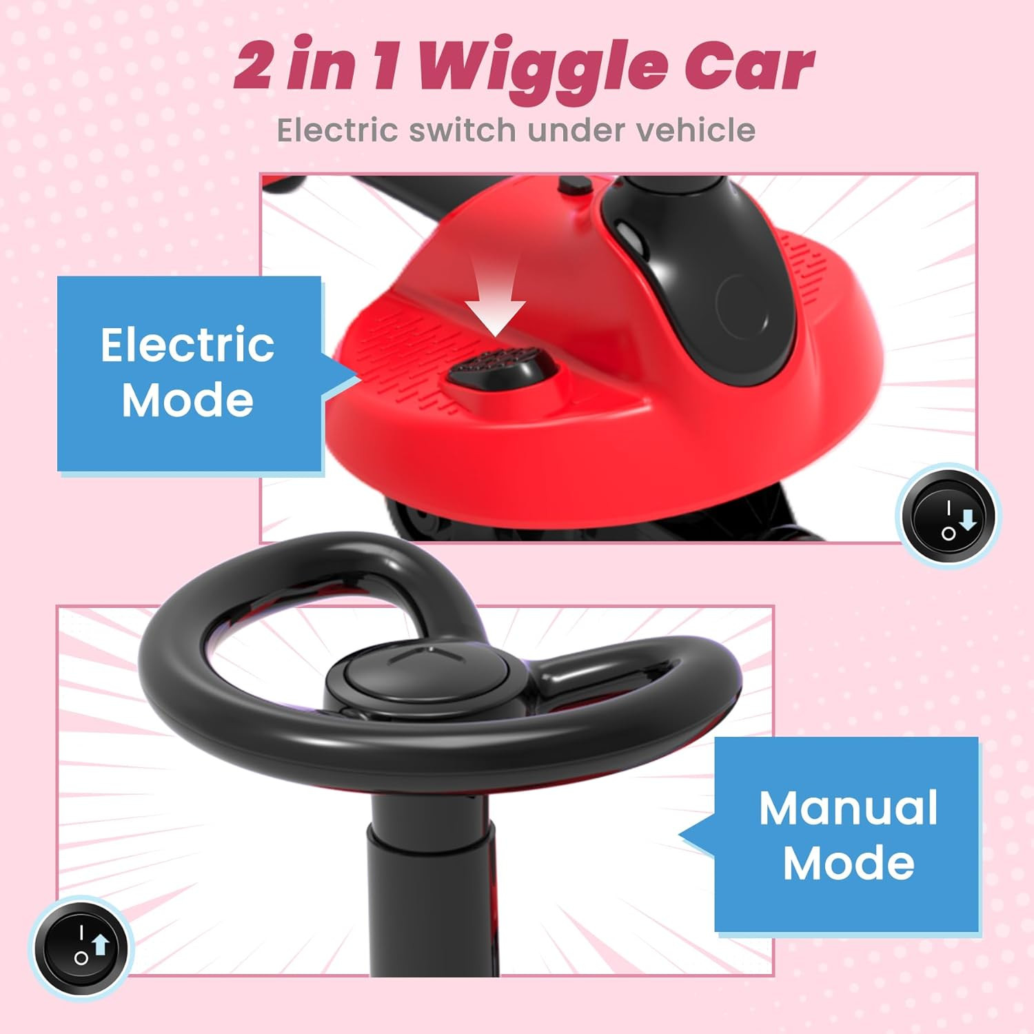 Electric Wiggle Car for Kids,6V Wiggle Car with LED Flashing Wheels & Music Spea