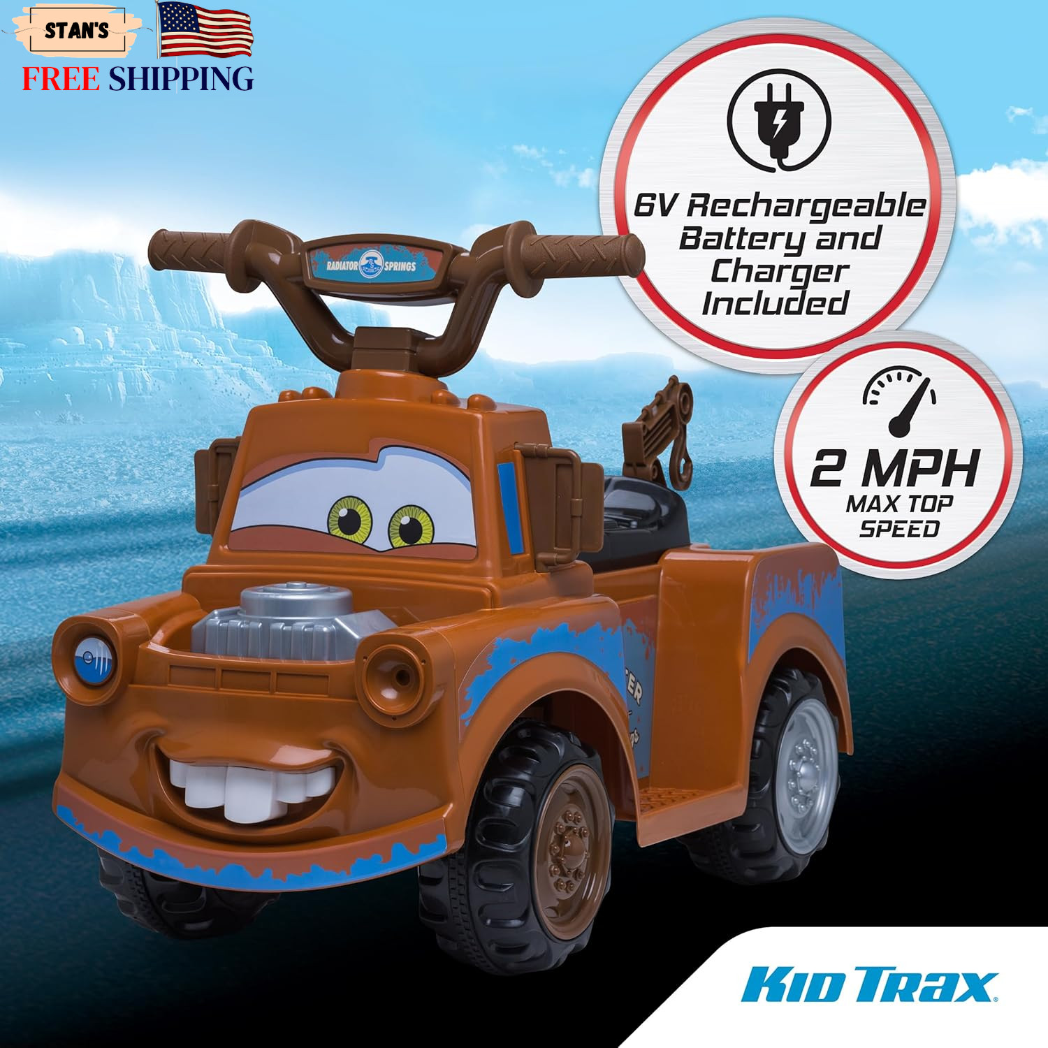 Kid Trax Toddler Disney Cars 3 Tow-Mater Electric Quad Ride-On Kids 1.5-3 Years