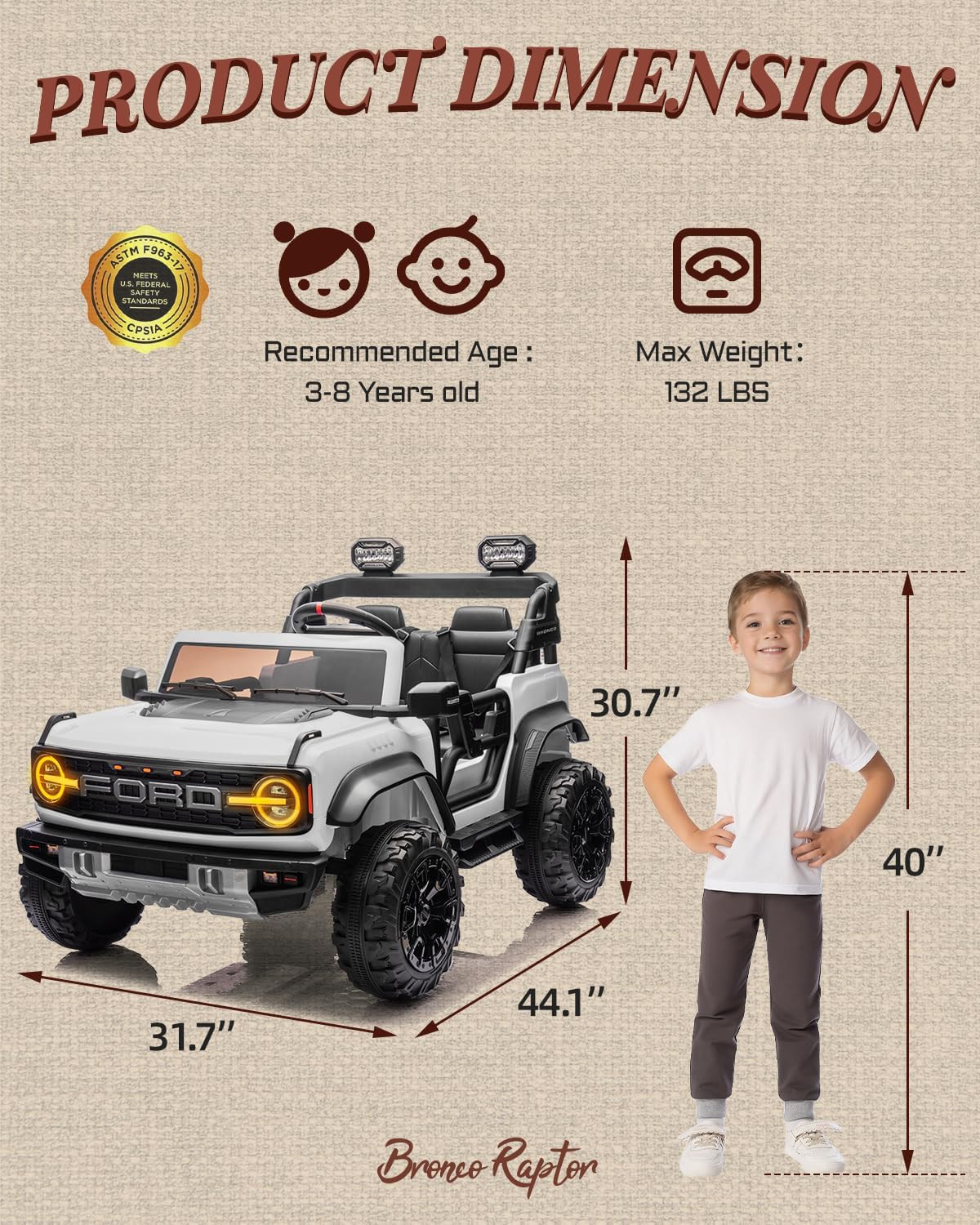 Licensed Ford Bronco Raptor 24V 2 Seater Kids Ride on Toys, Battery Powered Elec