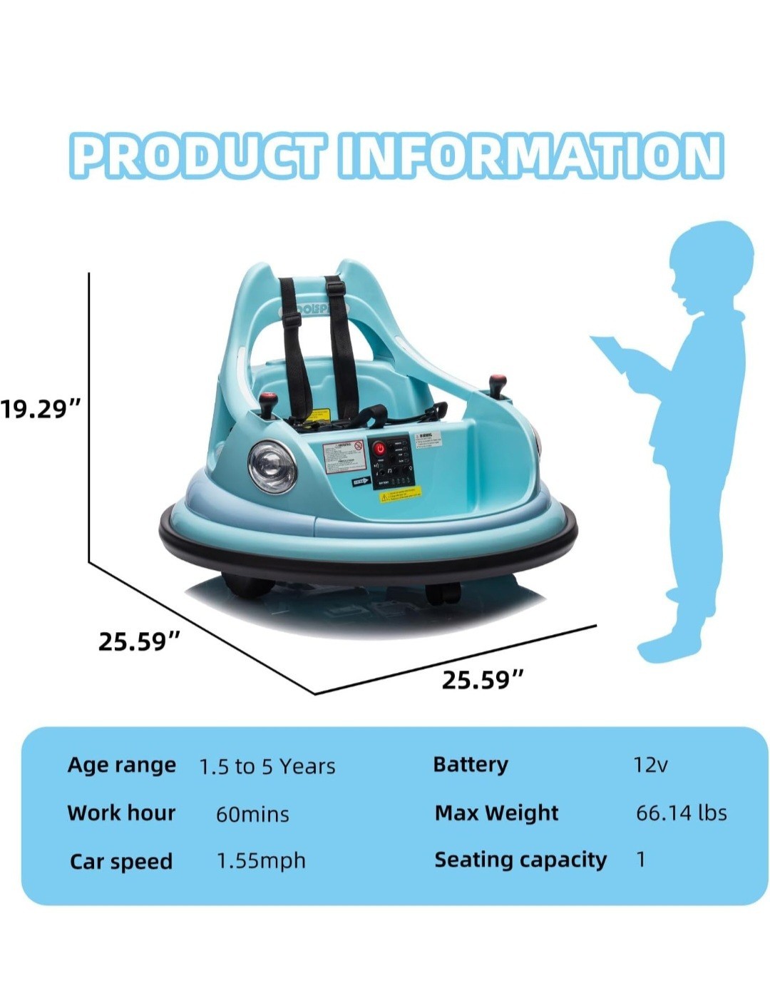 12V Kids Ride On Bumper Car w/ Remote Control, LED Lights – Fits 1.5-5 Years Old