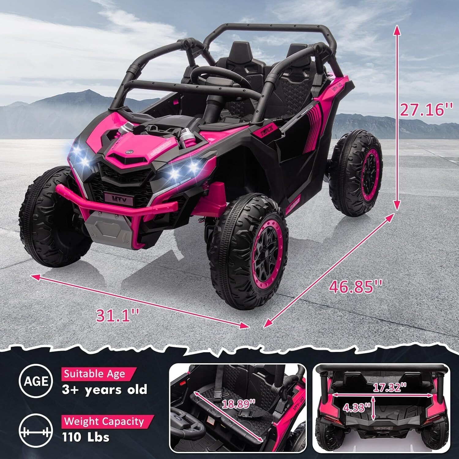 24V Kids Ride On UTV Car for Kids Electric Car Toys 4WD Off-Road W/ Remote Xmas