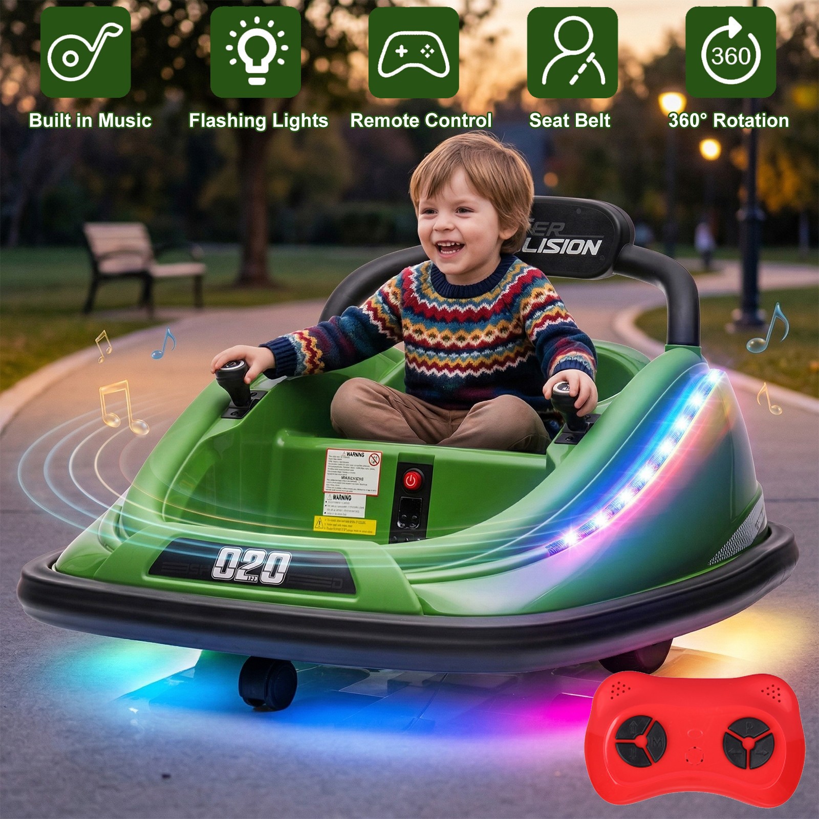 12V Ride On Bumper Car for Kids Toddlers Electric Vehicle Toy w/ Remote Control