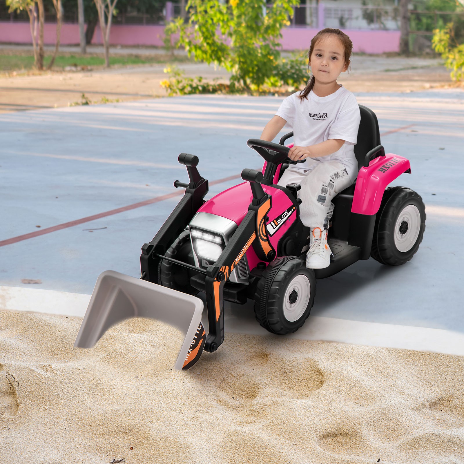 Kids Ride On Excavator Digger 12V Electric Tractor RC w/ Digging Bucket Pink