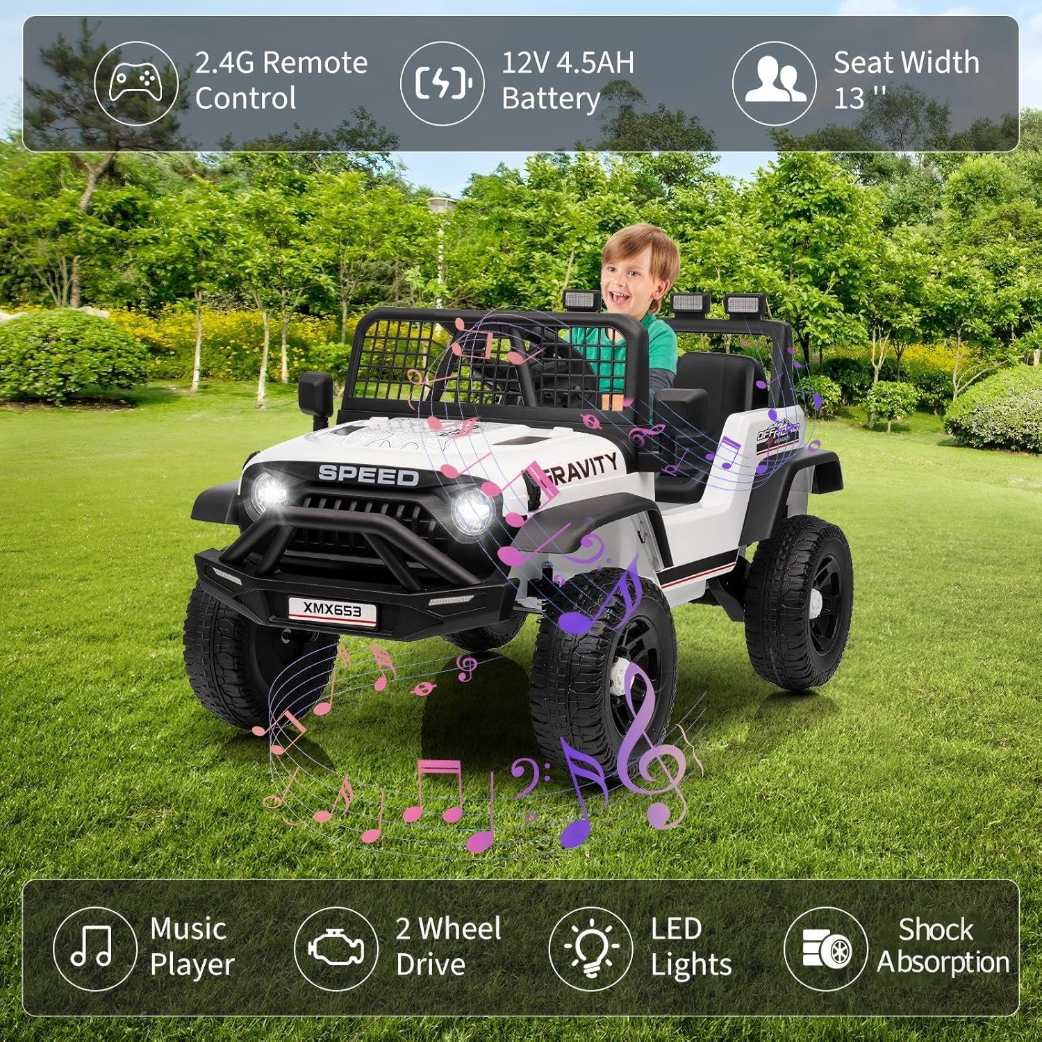12V Kids Ride on Car Truck, Kids Electric Vehicles Car Ride on Toy Extra Wide Se