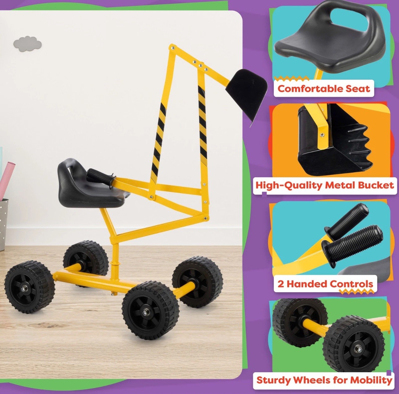 Ride-On Sand Digger Excavator Toy for Kids – Heavy-Duty All-Metal Frame