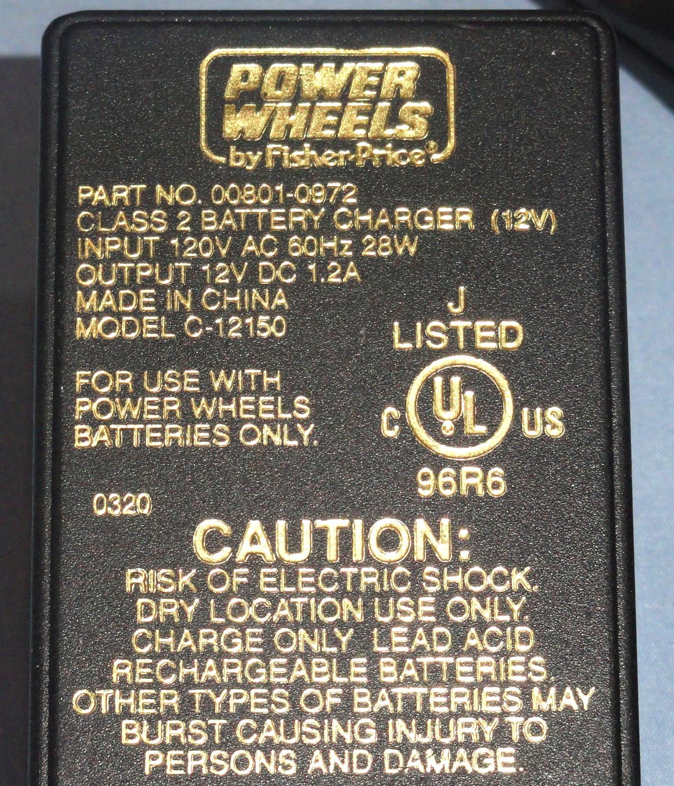 Original Power Wheels Battery Charger C-12150 12V Fisher-Price OEM 12 VOLT