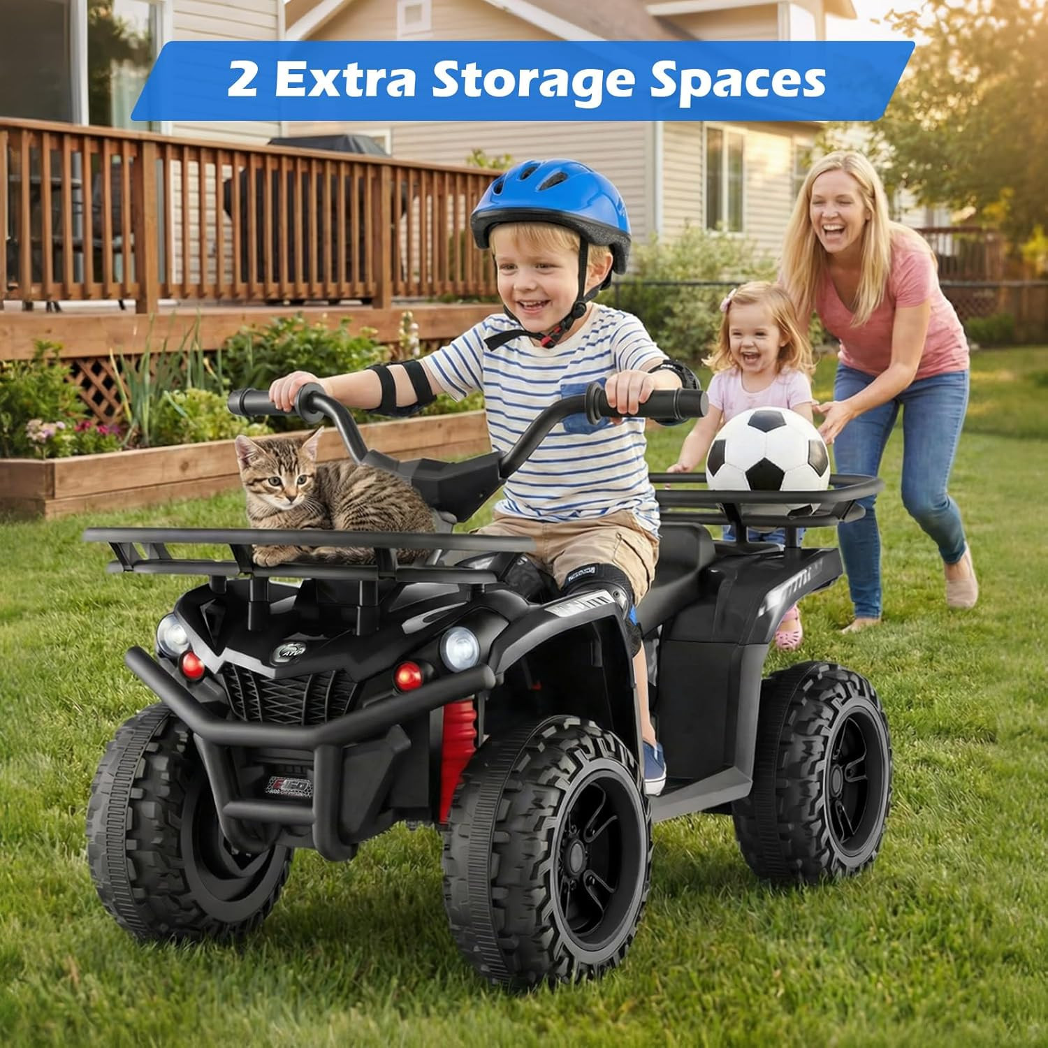 12V Kids ATV Quad with 2 Speeds, Spring Suspension, LED Lights, Music & Story Pl