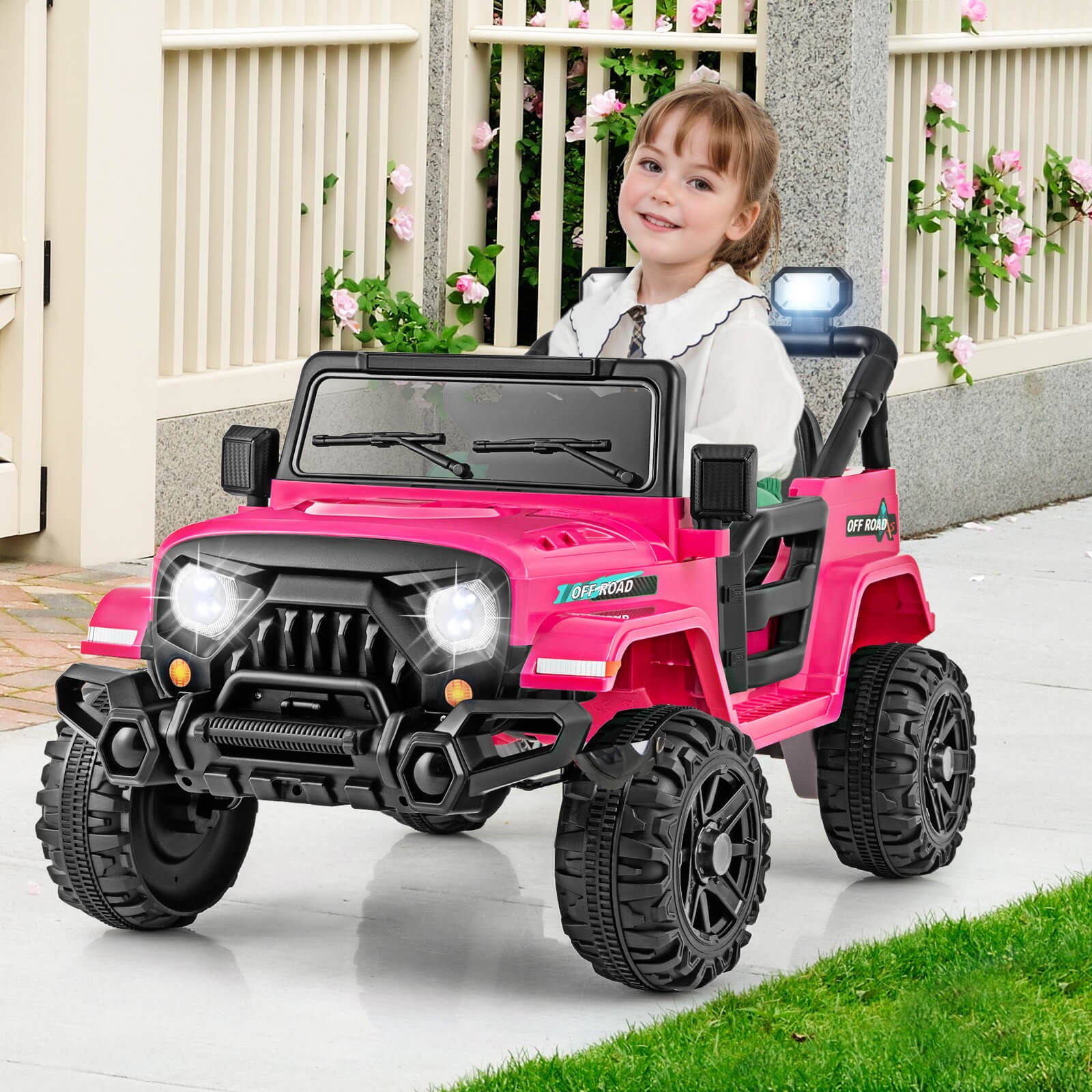 12V Kids Ride on Truck Car w/Remote Control, Threaded Wheels 3 Speeds LED Lights