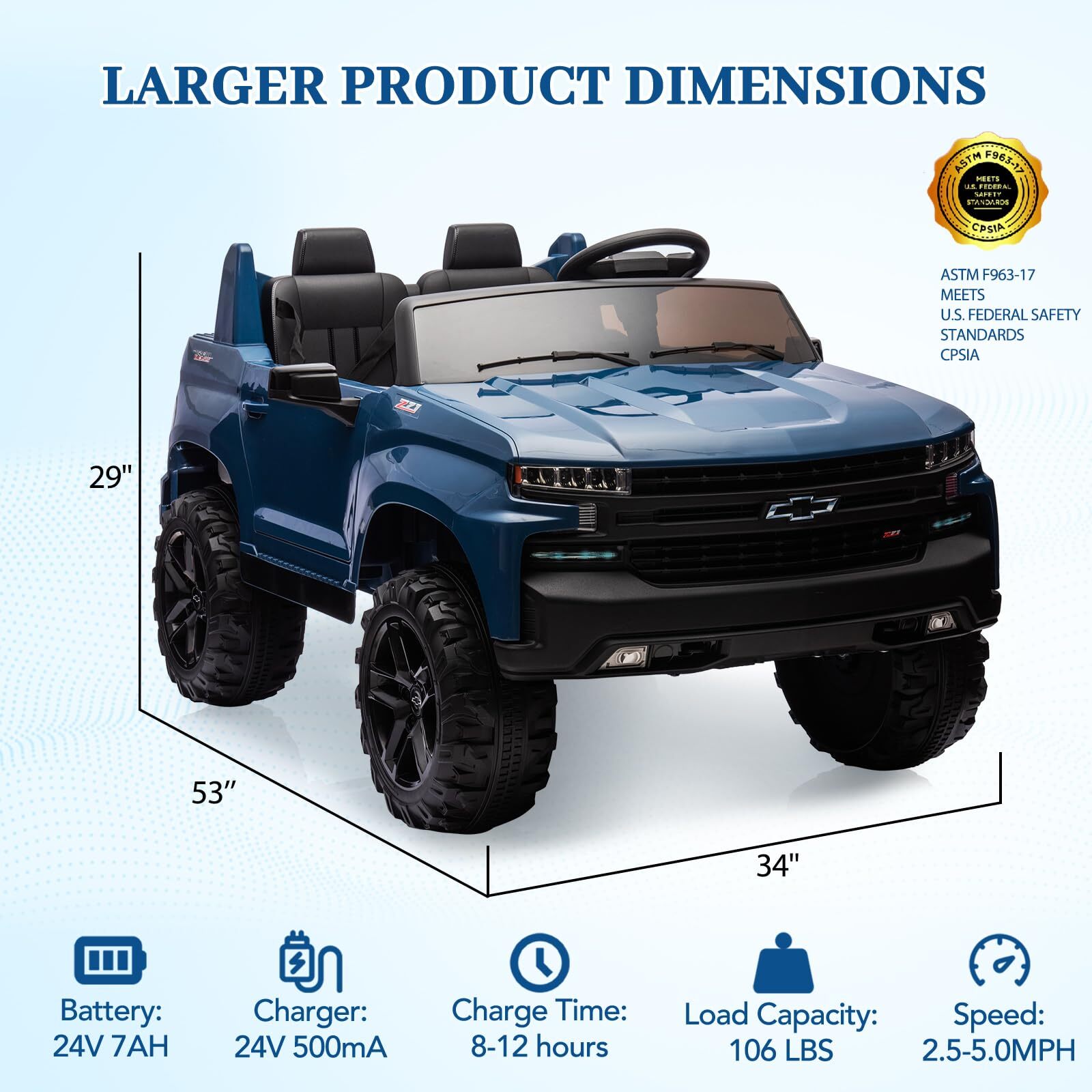Ride On Toys 24V 2-Seater for Licensed Chevrolet Silverado 3 Speeds MP3 Player
