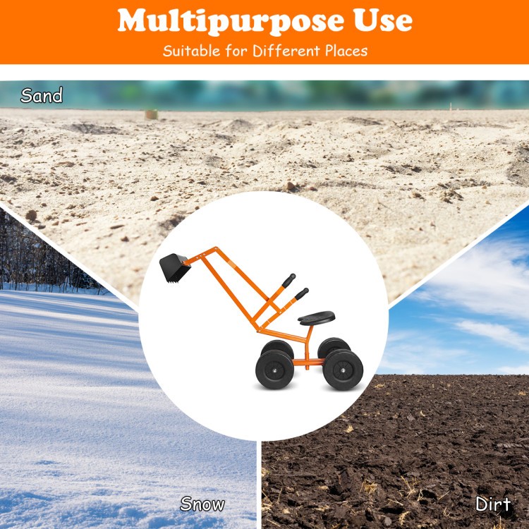 Ride-On Sand Digger Excavator for Kids 4-12, Metal Frame, 360° Seat, All-Season