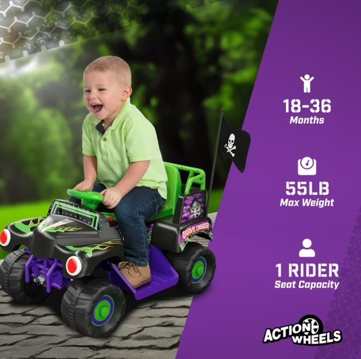 6V Grave Digger Ride on Car Monster Truck Monster Jam Graphics for Boys & Girls