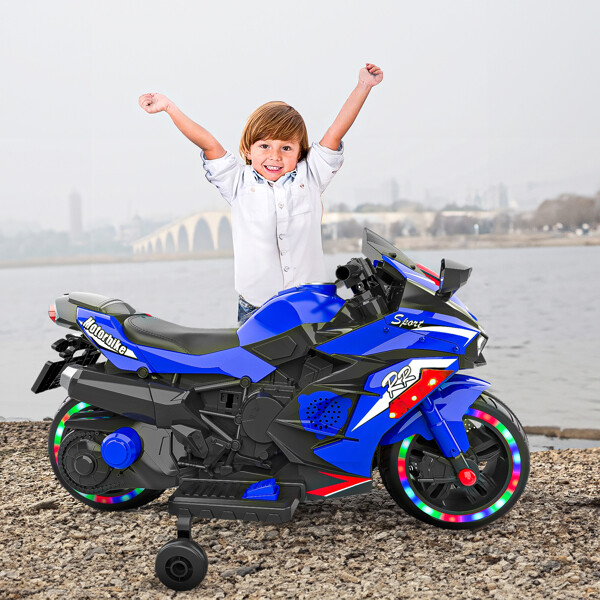 Kids Ride On Dirt Bike 12V Electric Motorcycle Training Wheel Light Music Gift