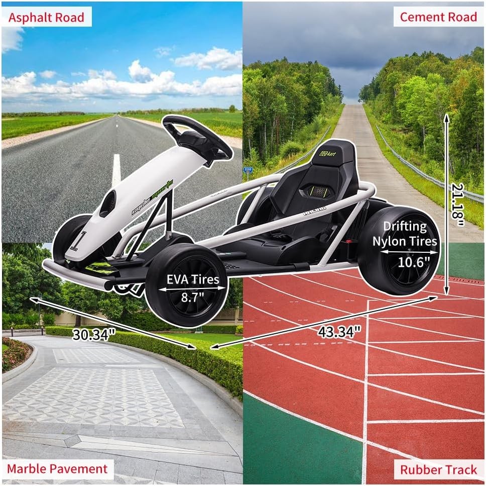 24V Ride On Go Kart Car for Teens 300W*2 Motors w/ Music Horn Drifting