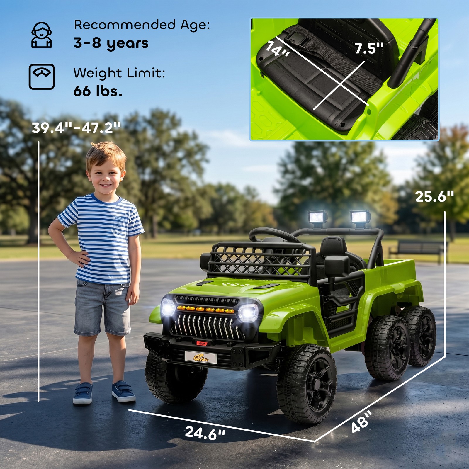 12V Kids Electric Car w/ 2WD/4WD Switchable, Remote Control, Green