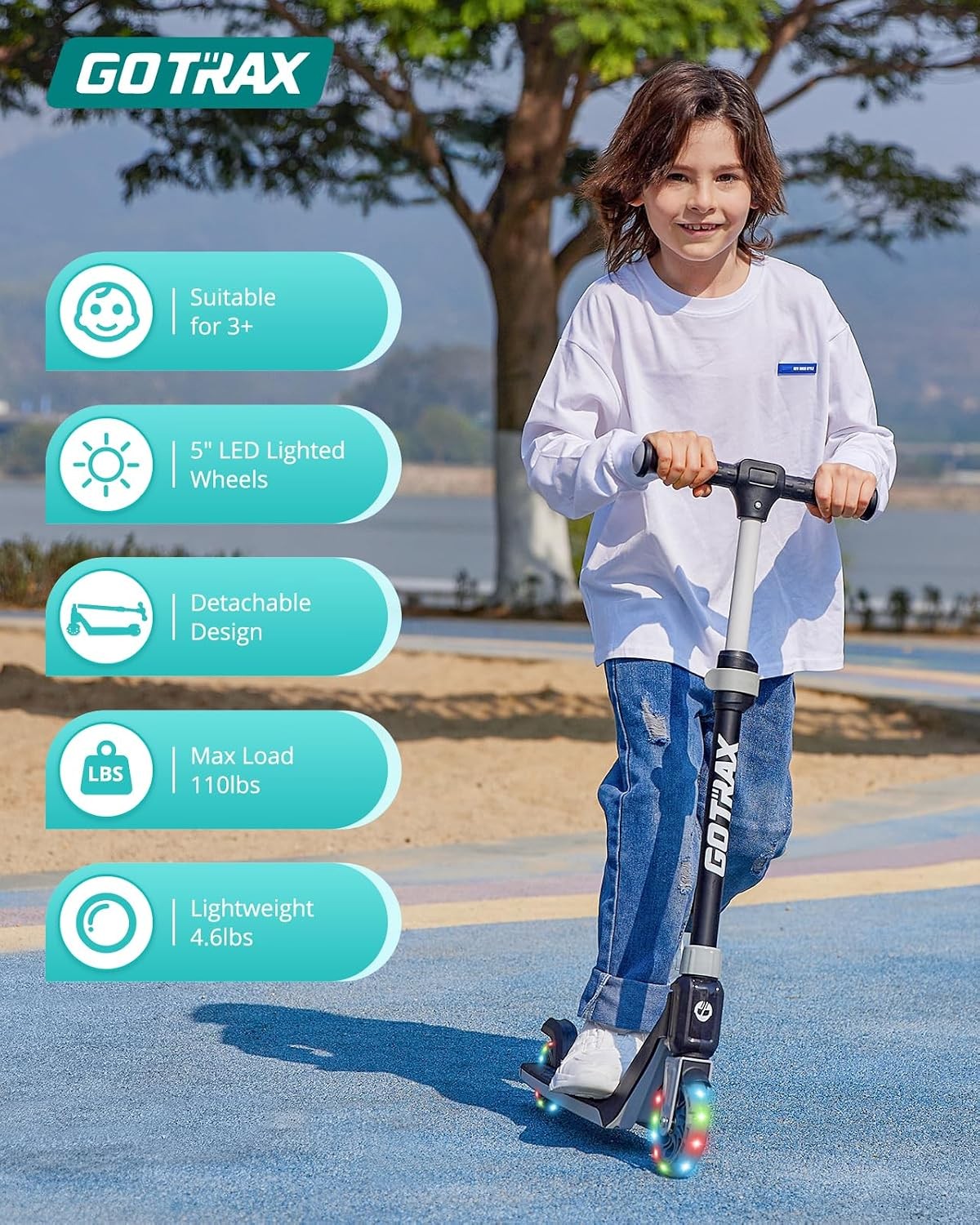 Gotrax K03 Kick Scooter for Kids, 5″ LED Lighted Wheels and Adjustable Handlebar