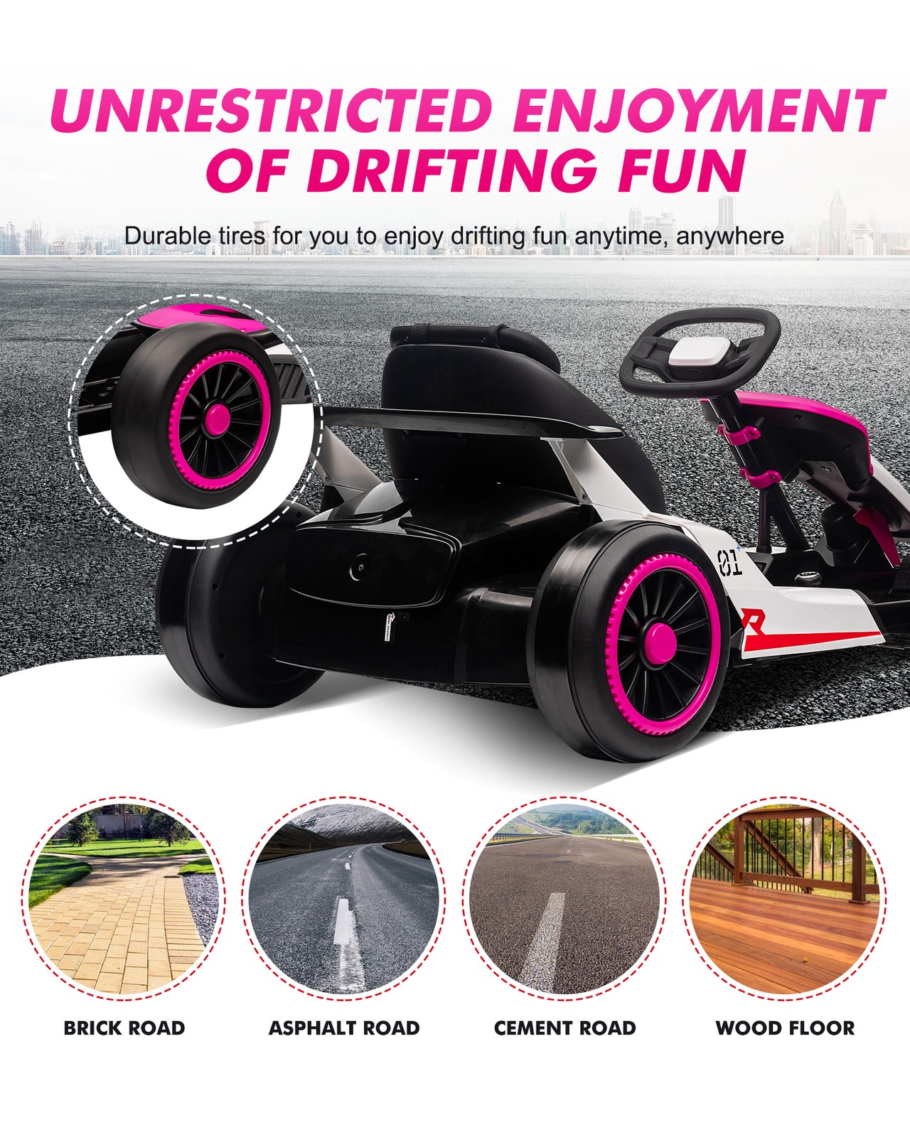Kids 24V Ride On Toy Go Kart Child Electric Drift Go-Kart w/Long-Lasting Battery