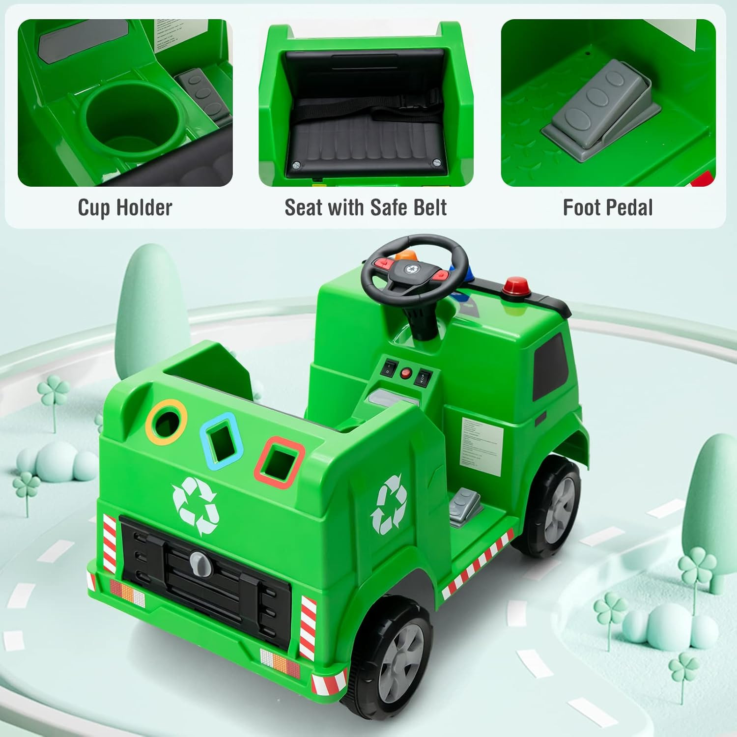 Ride on Car, Recycling Garbage Truck Electric Vehicle with Music, Horn, Warning