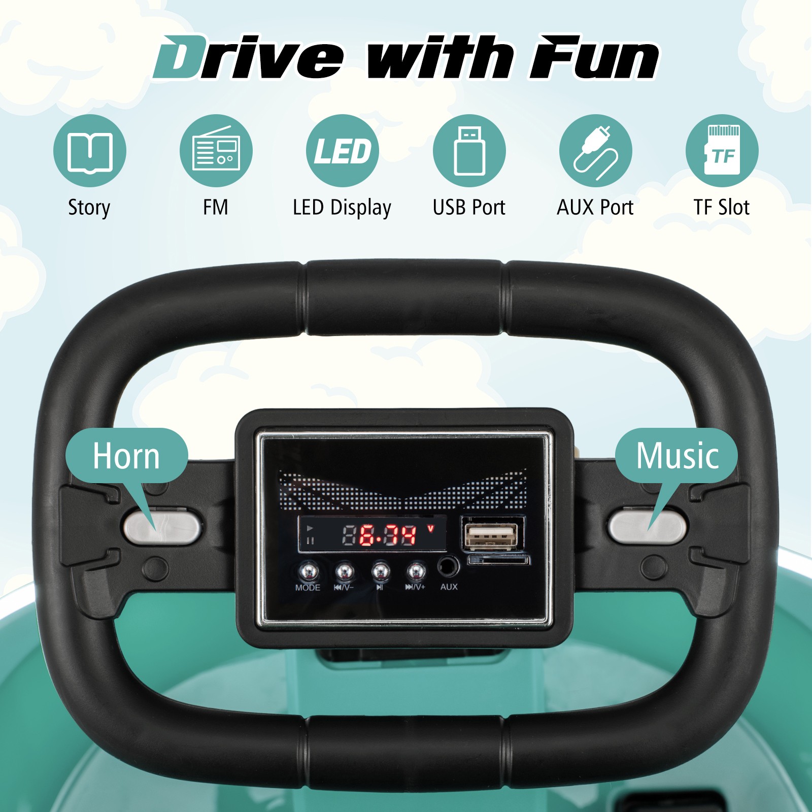 6V New Designed Kids Bumper Racing Car w/LED Lights, Music & Horn for 18+ Months