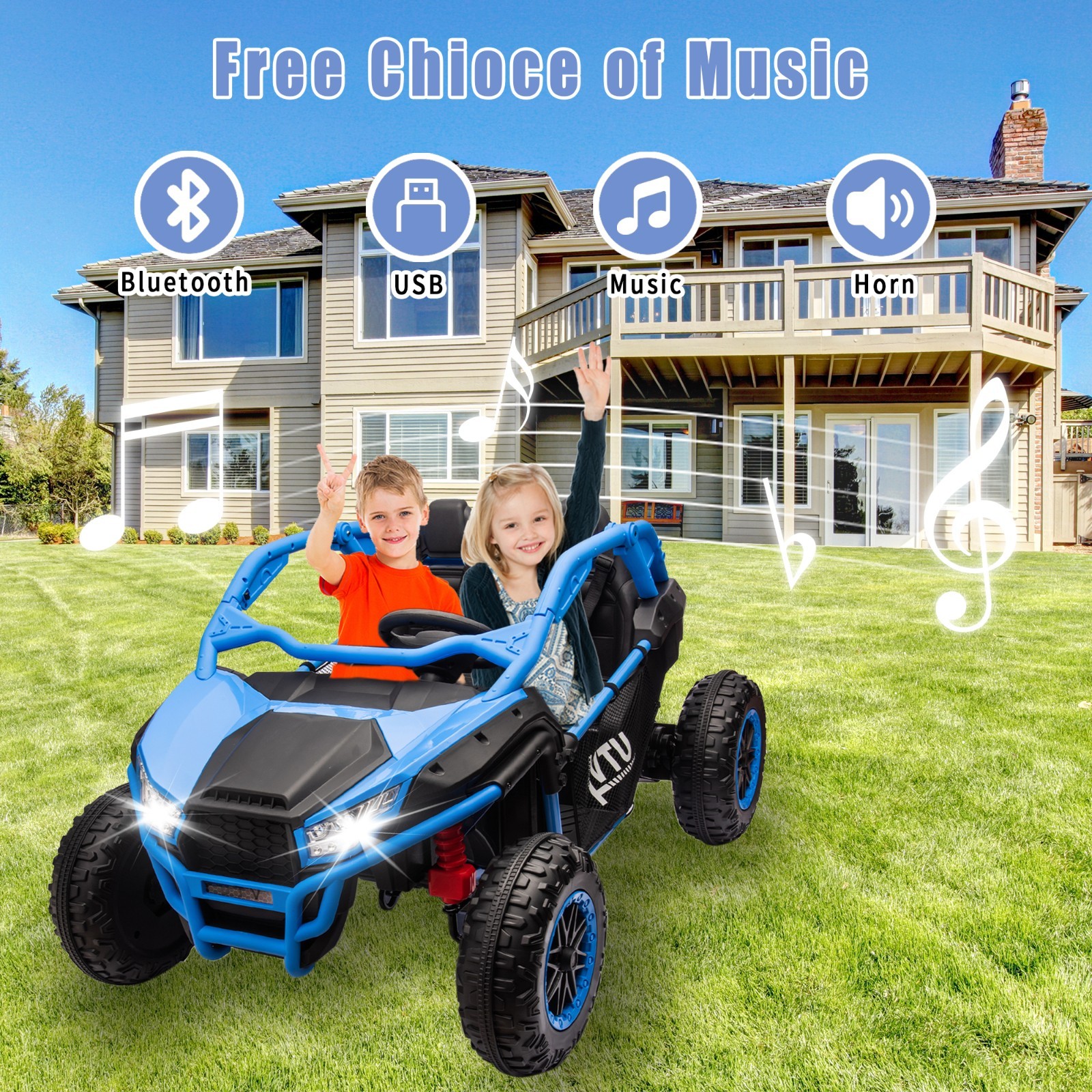 24V Kids Ride on Electric Car UTV w/Remote, LED, Battery Power Wheels,Blue