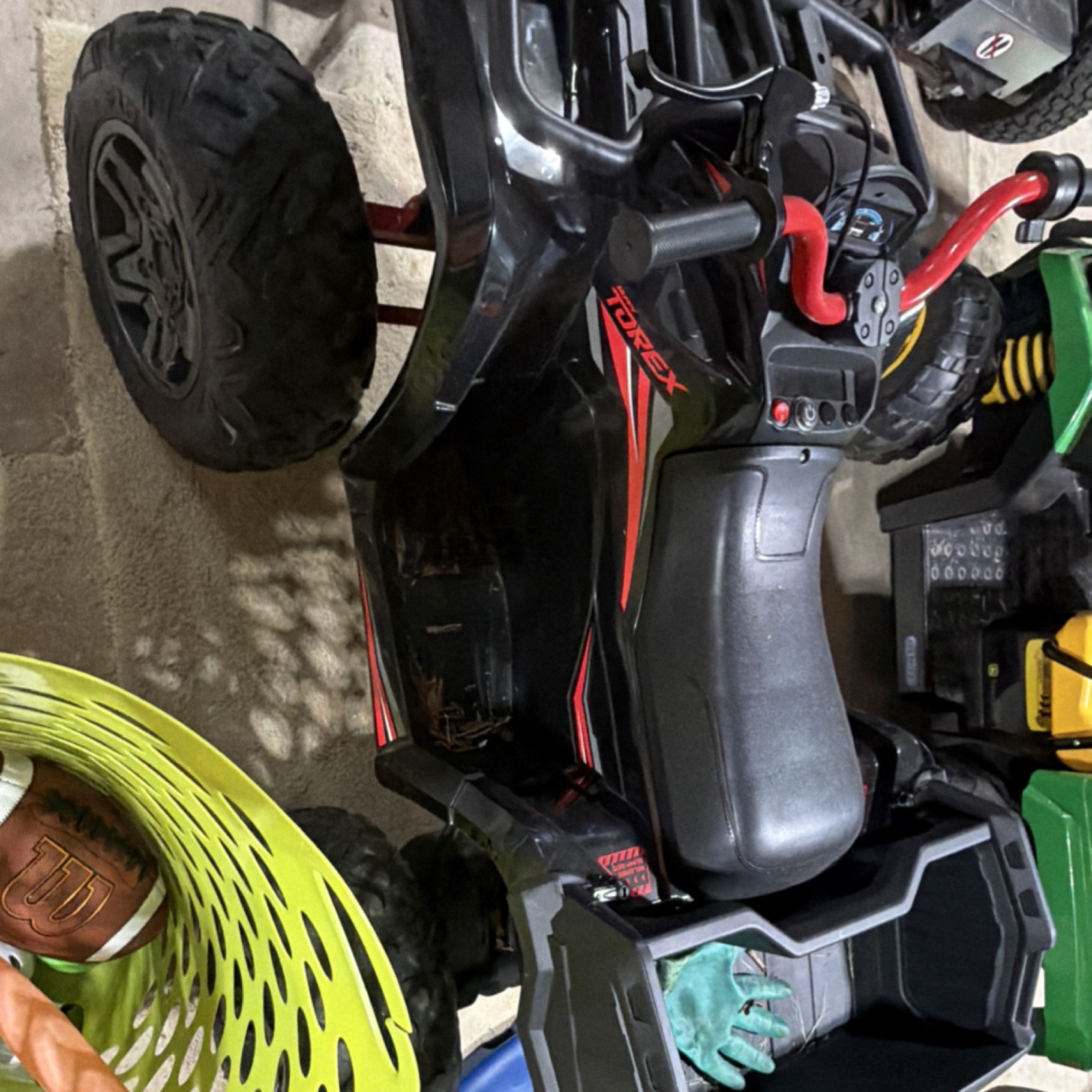 Torex Battery Operated Ride-On Toy ATV Black Red with Rear Storage Compartment