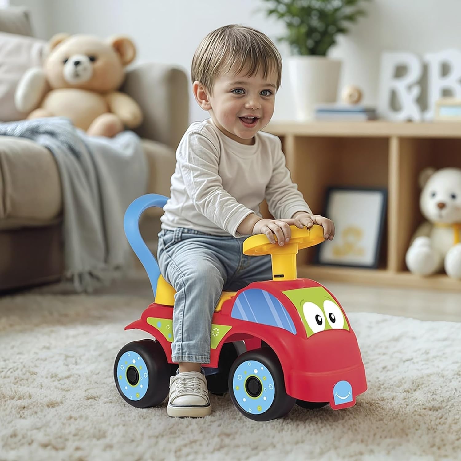 Compact Red & Blue Push-Pull Foot-to-Floor Car – Perfect for Indoor-Outdoor Play