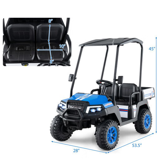 24v Kids Golf Cart 4wd 2-seater Ride On Car With Storage Trunk/Horn-blue