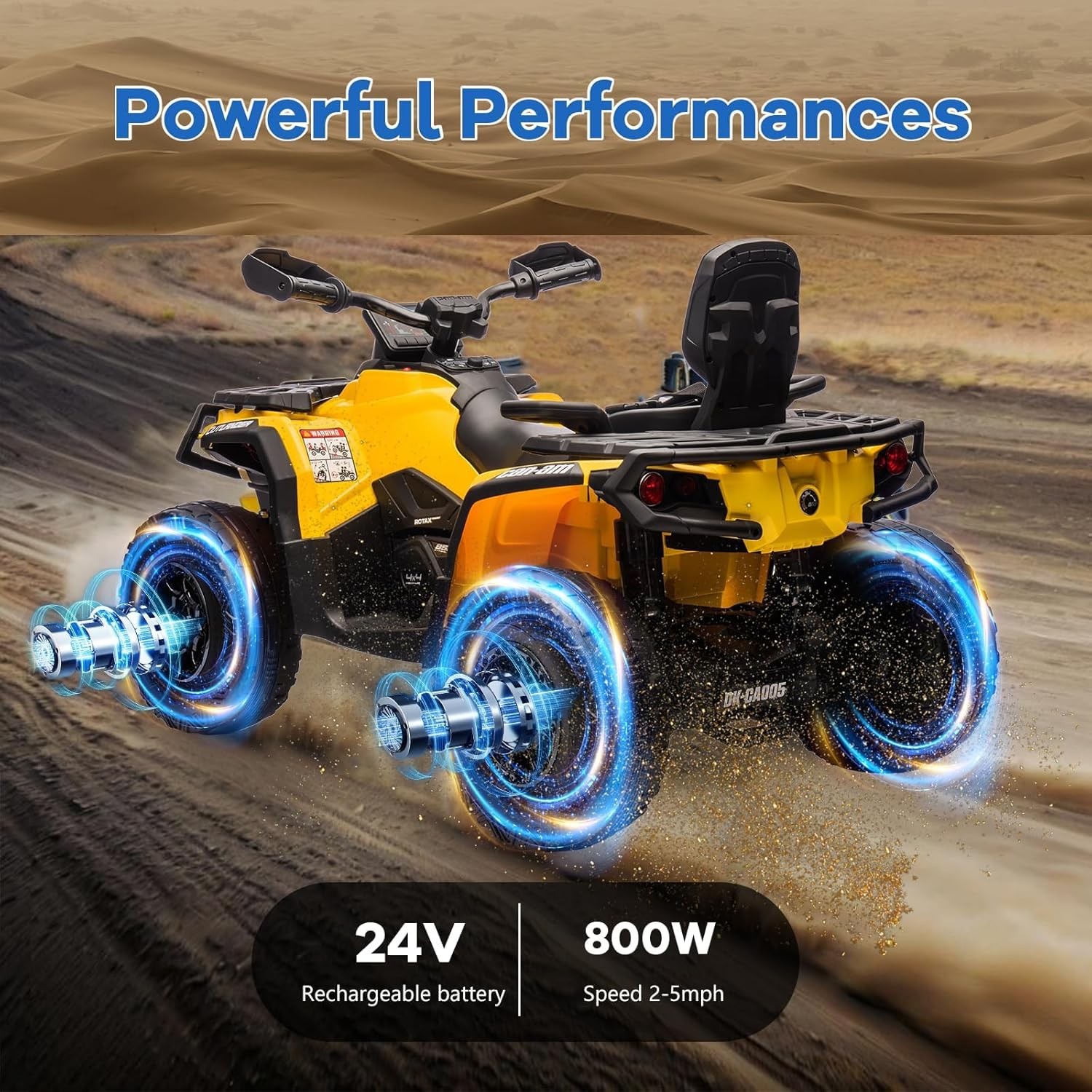 24V 800W Kids ATV, 110LBS Load, 5MPH, Off-Road W/ Big Tires & LED Lights, 2 Seat