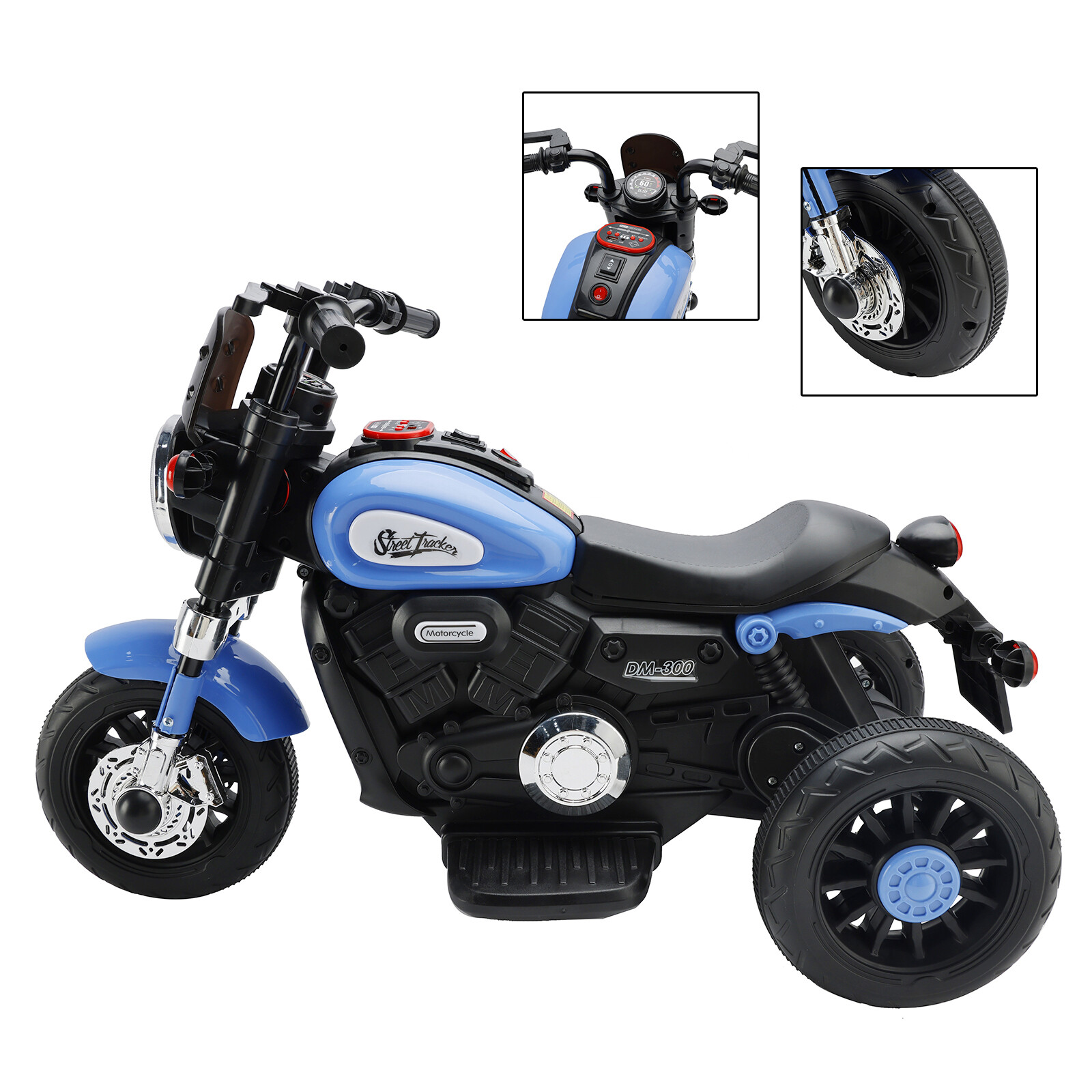 3 Wheel Kids Ride On Motorcycle 6V Powered Electric Dual Drive Toy Car Blue