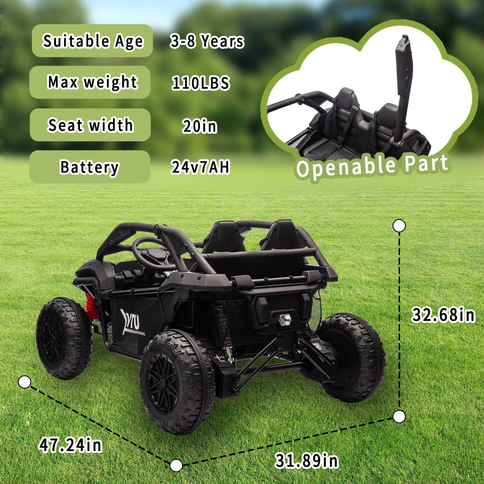 24V Kids Ride on Electric Car UTV w/Remote, LED, Battery Power Wheels,Black