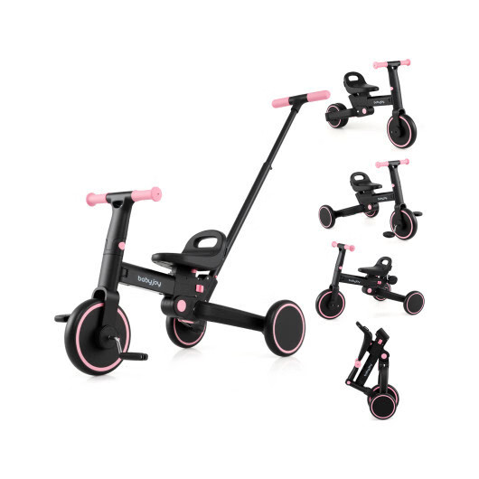 4-in-1 Foldable Toddler Tricycle with Push Handle with Adjustable Seat-Pink – Co
