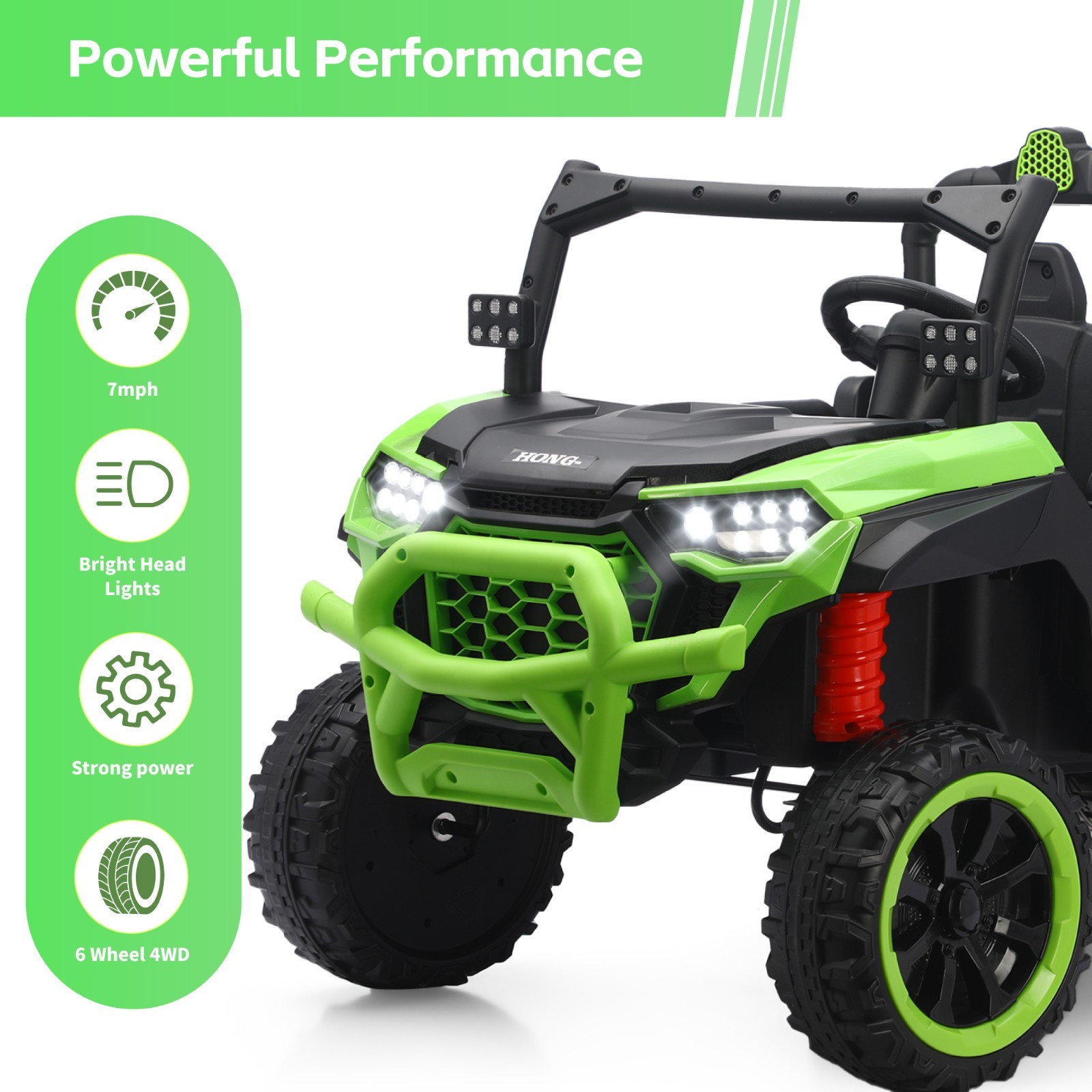 Green 24V Ride on Electric Dump-bed Truck Off-road 7mph 2 Seater Car with Remote