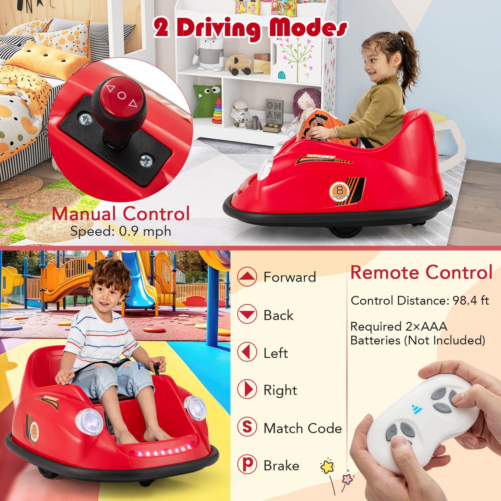 Ride on Bumper Car for Kids with Remote Control 360 Degree Spin LED Light