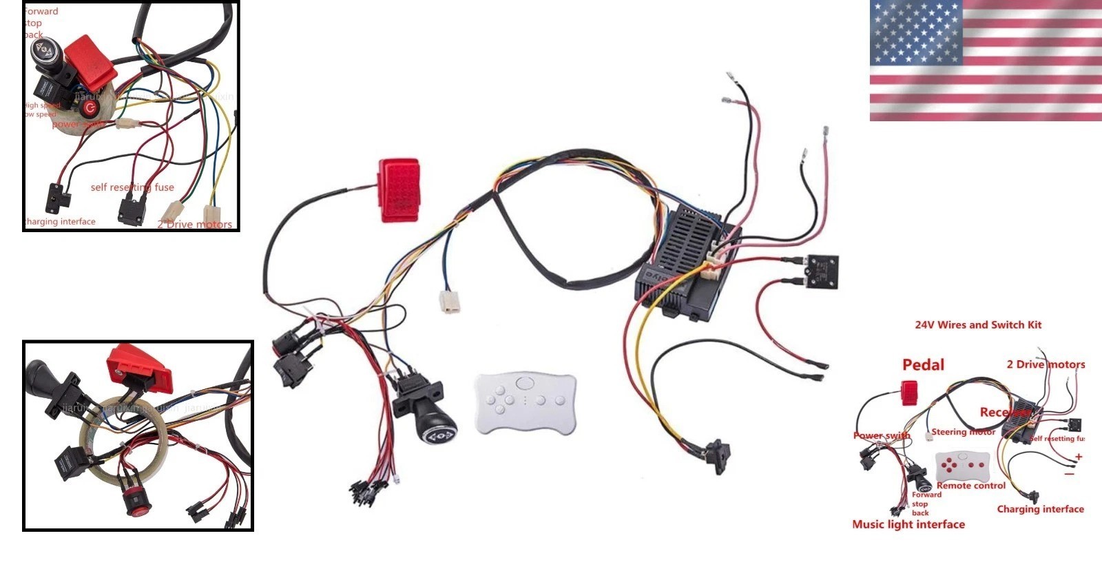 24 Volt Kids Electric Car Modified Wires & Remote Control Kit – Large Size